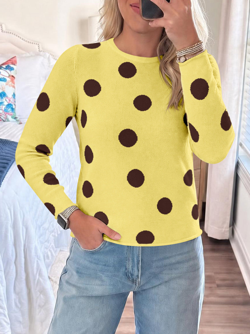 usvara Womens Polka Dot Long Sleeve Sweater