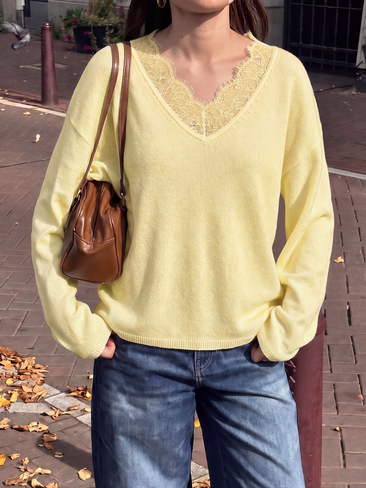 usvara Womens Lace V Neck Sweater Tops