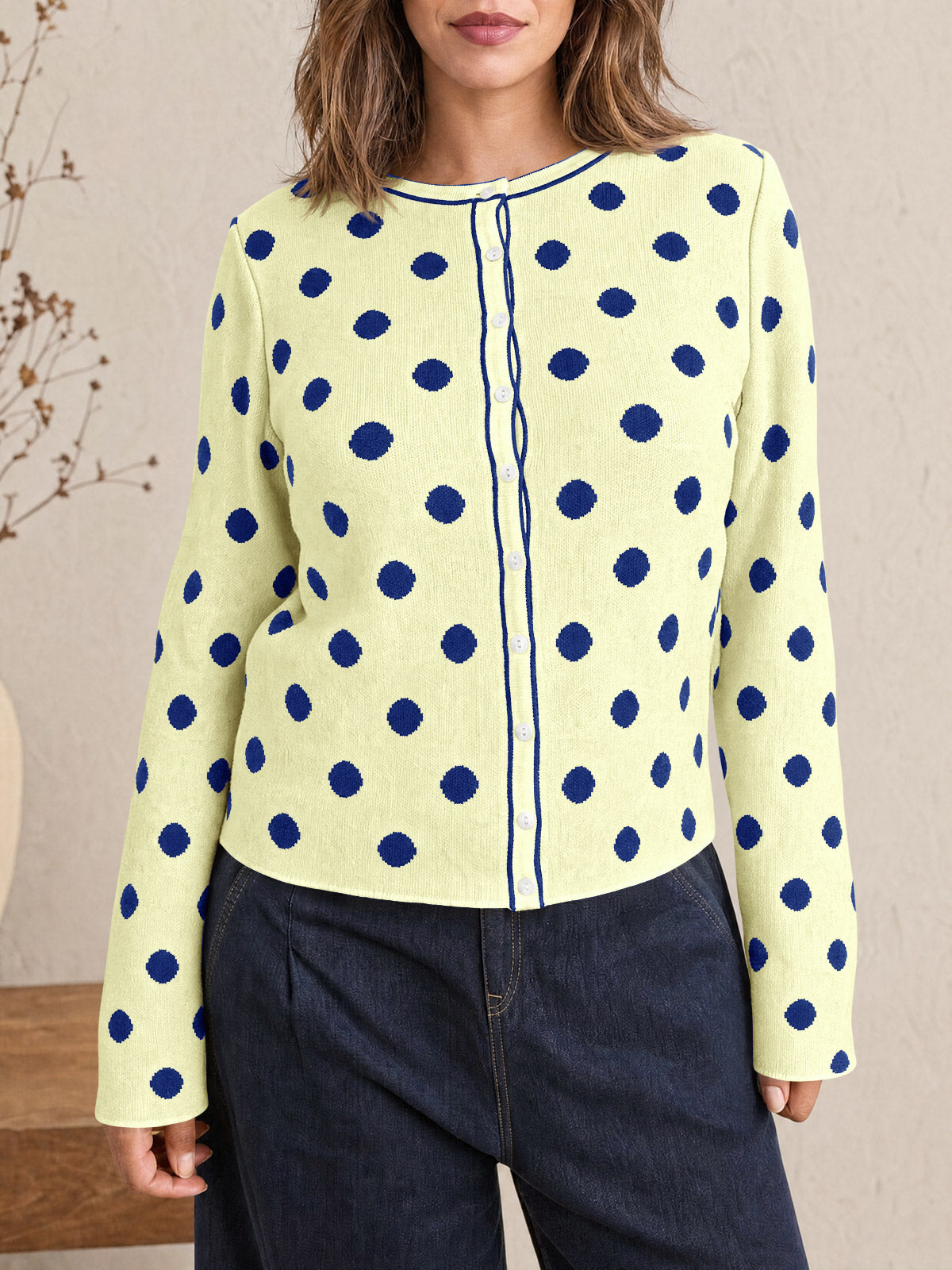 usvara Womens Polka Dot Button Up Cardigan