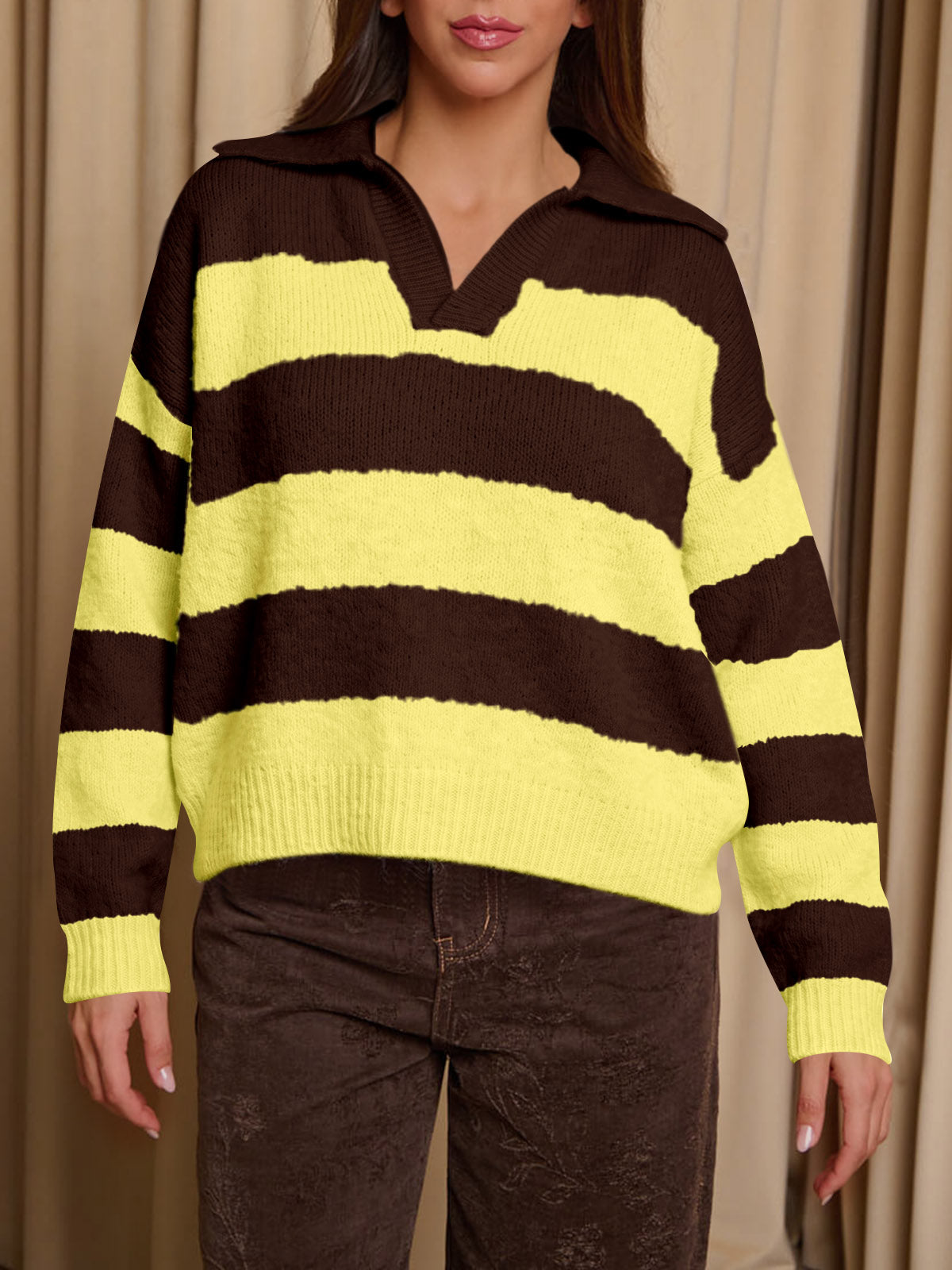 usvara Womens Striped Polo V Neck Sweaters