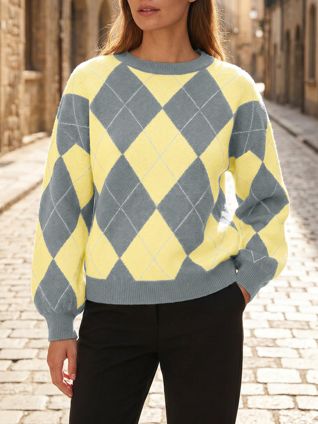 usvara Women Checkered Argyle Sweater
