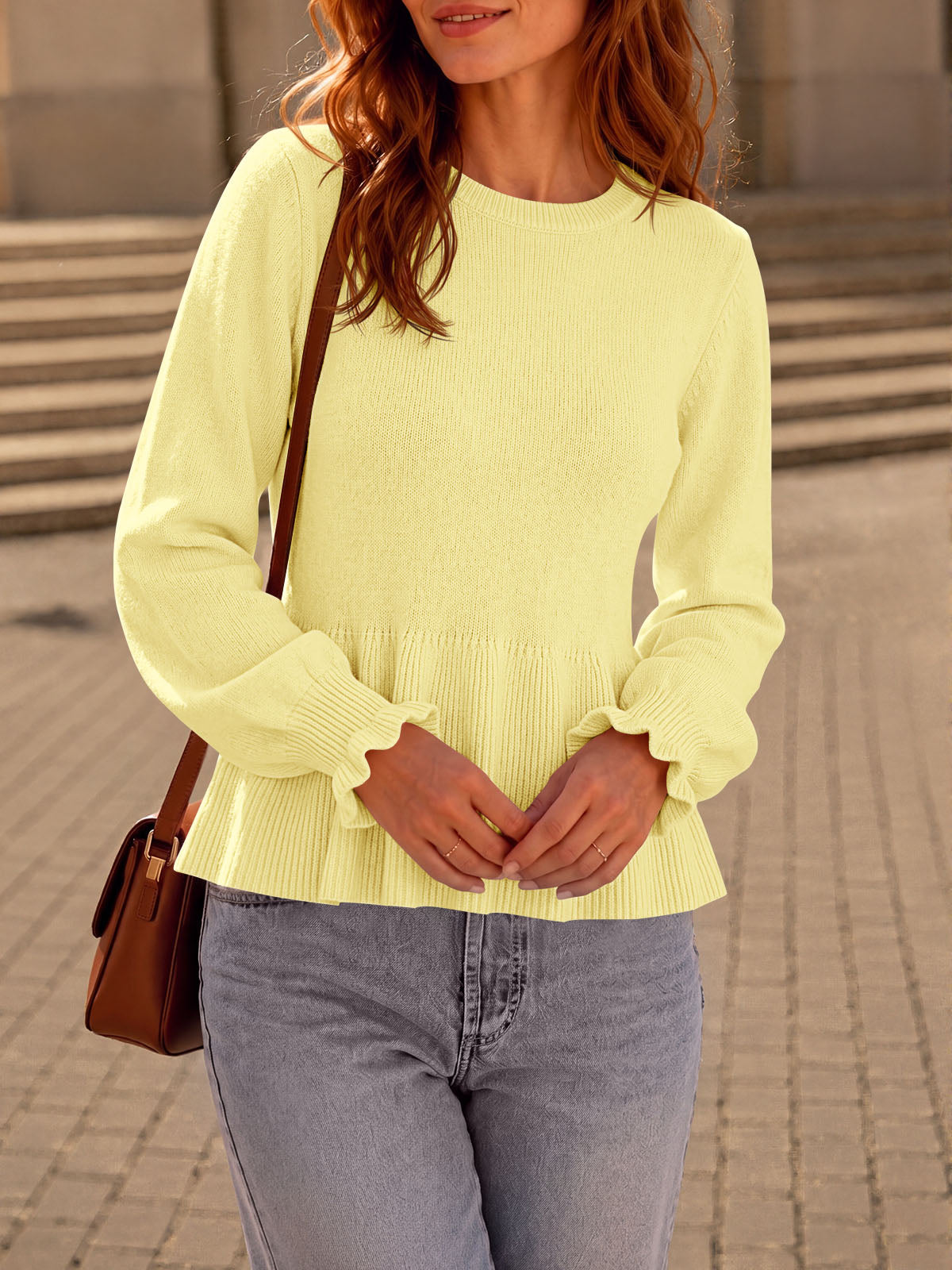 usvara Womens Peplum Long Sleeve Sweater