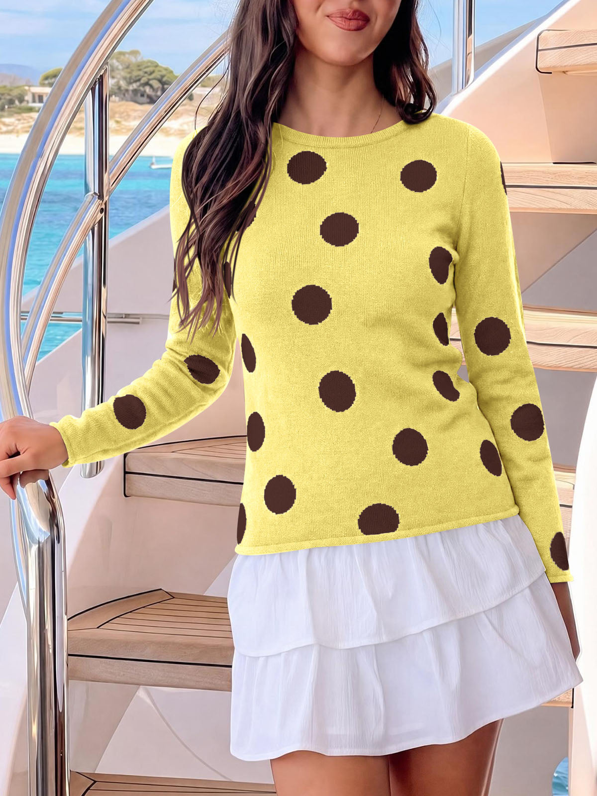 usvara Womens Polka Dot Long Sleeve Sweater