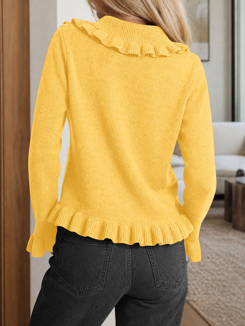 usvara Womens Ruffle Button Down Cardigan