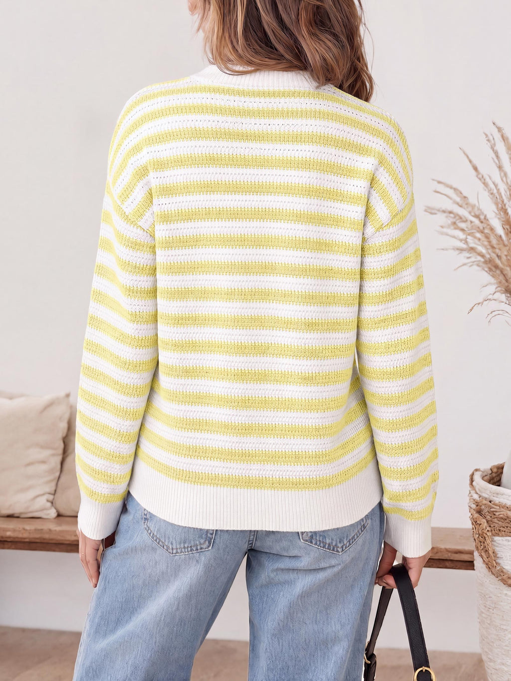 usvara Womens Striped V Neck Cardigan