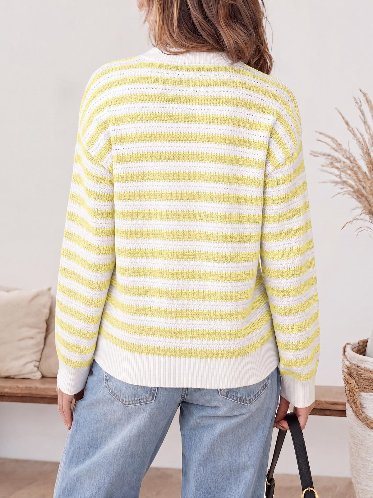 usvara Womens Striped V Neck Cardigan