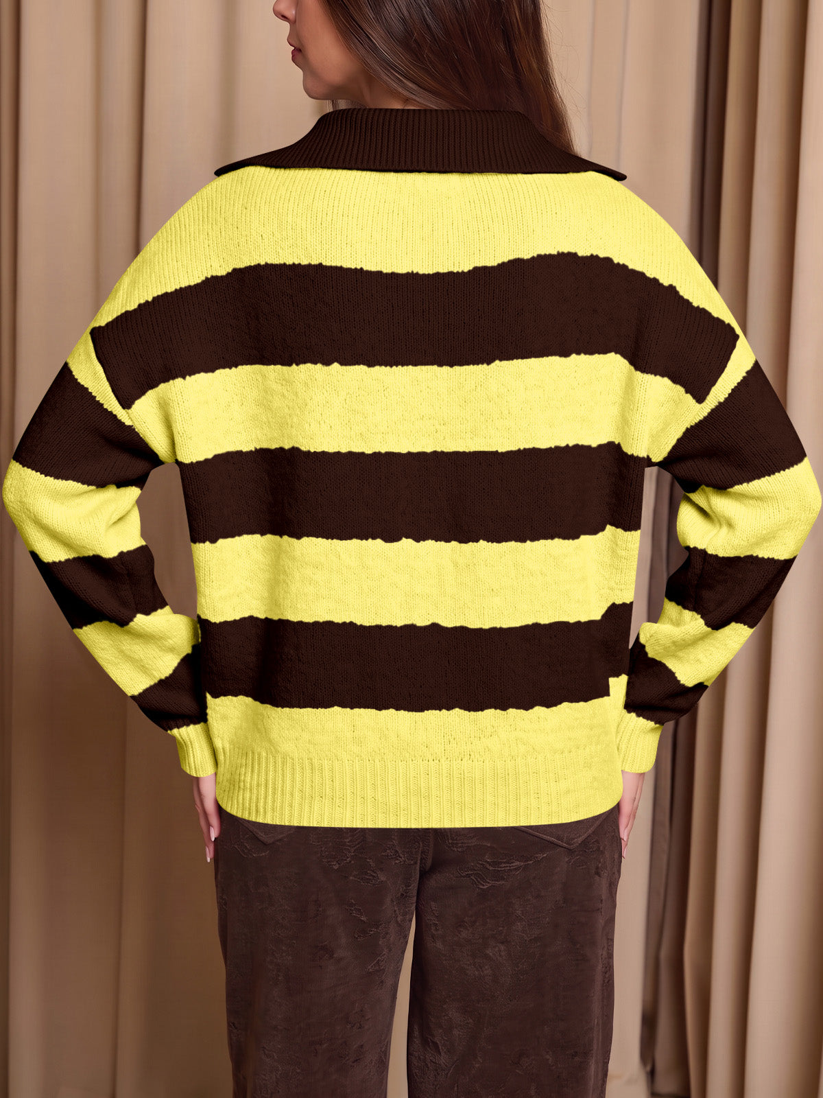 usvara Womens Striped Polo V Neck Sweaters