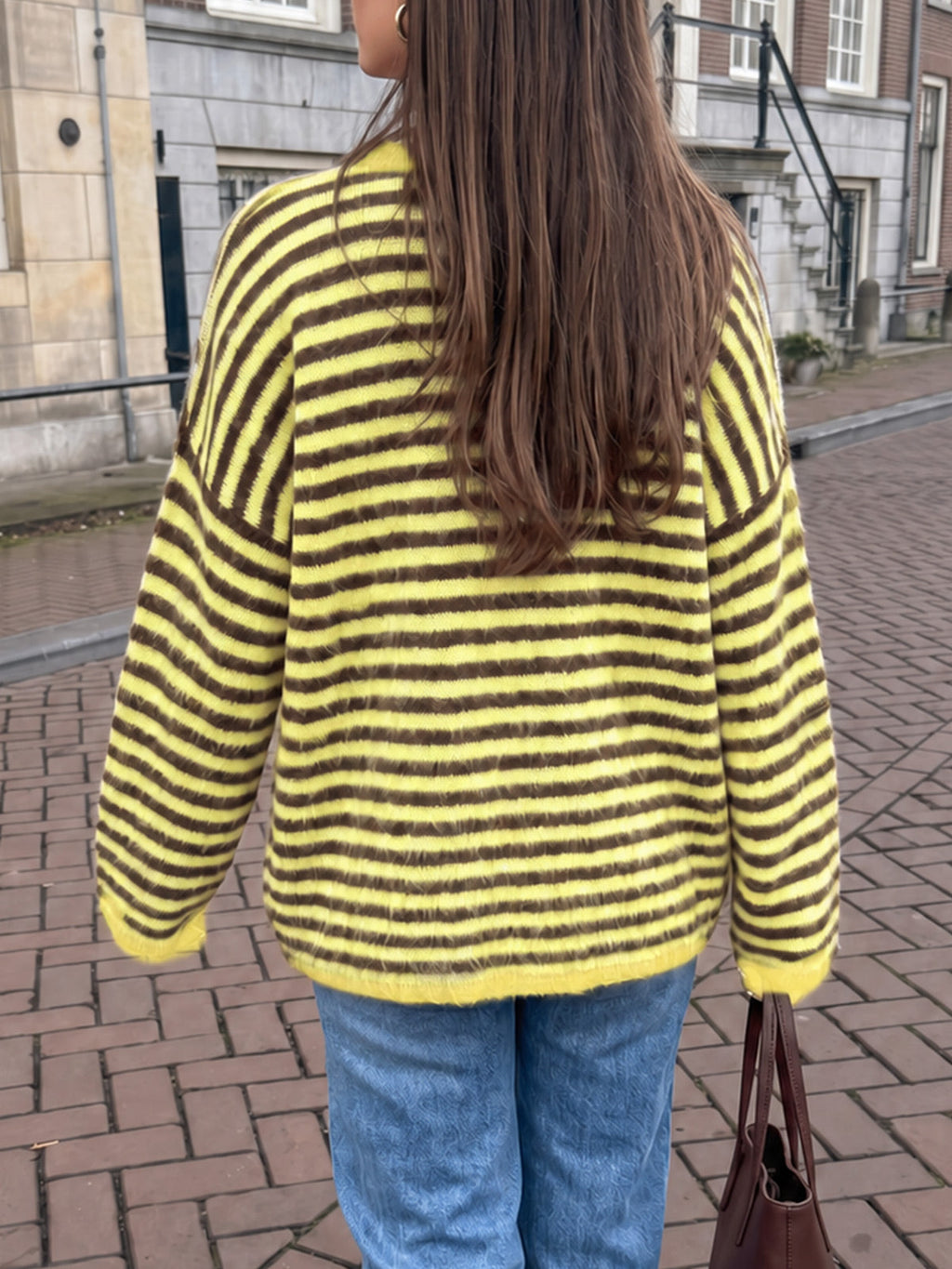 usvara Womens Fuzzy Crew Neck Striped Sweaters
