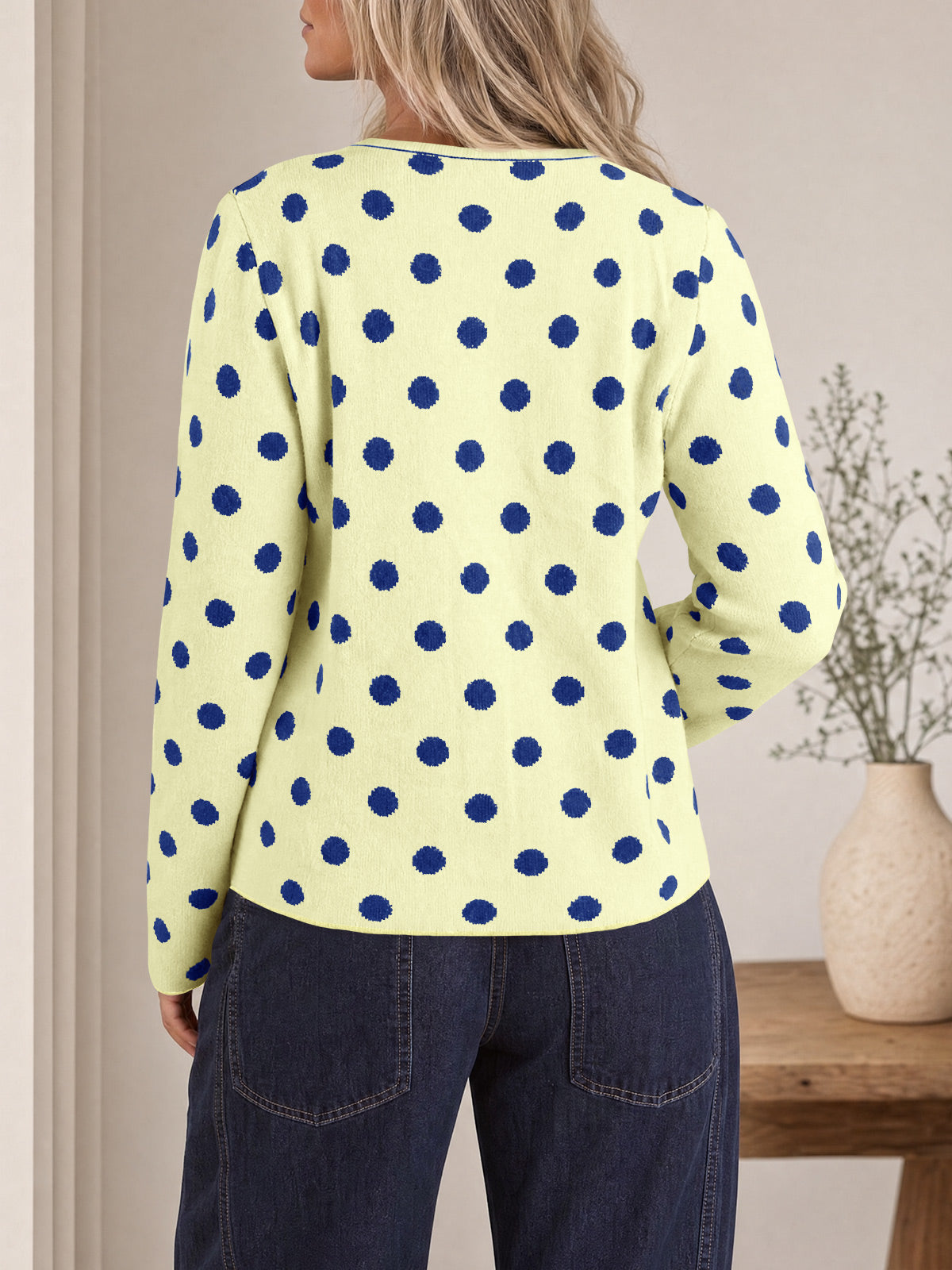 usvara Womens Polka Dot Button Up Cardigan
