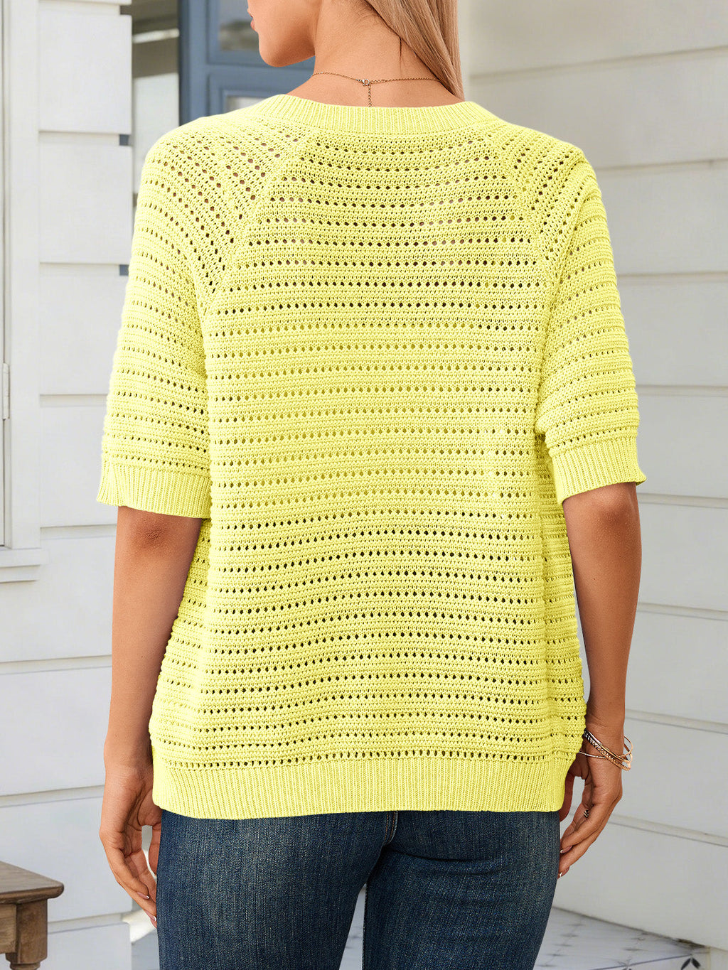 usvara Womens Crochet Short Sleeve Button Down Cardigan