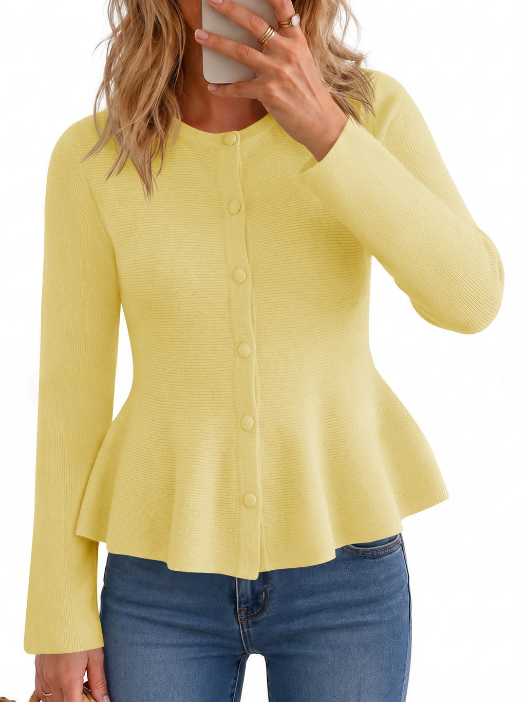 usvara Womens Ruffle Knit Cardigan Tops