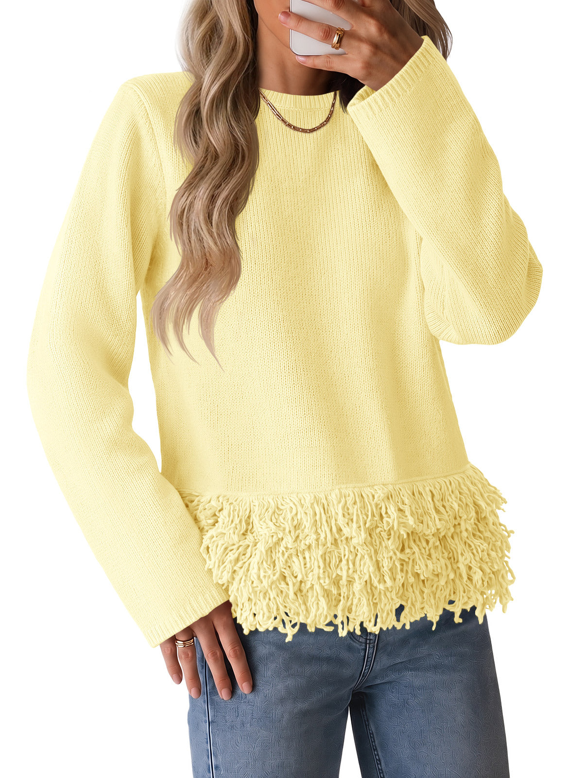 usvara Women Boho Fringe Knit Sweater