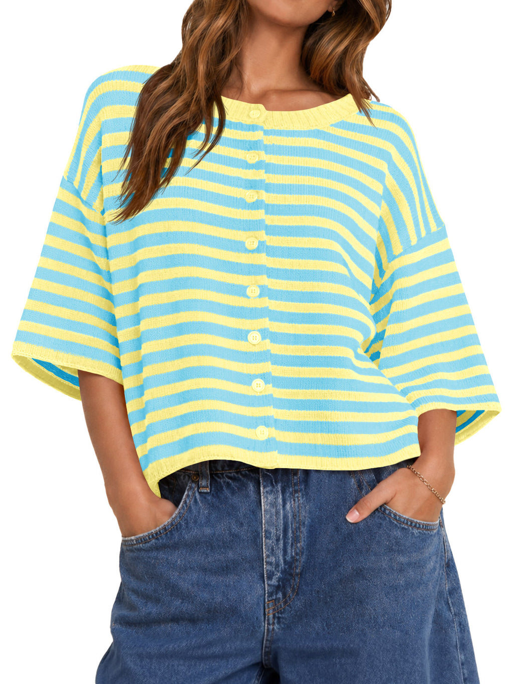 usvara Women Striped Cropped Cardigan