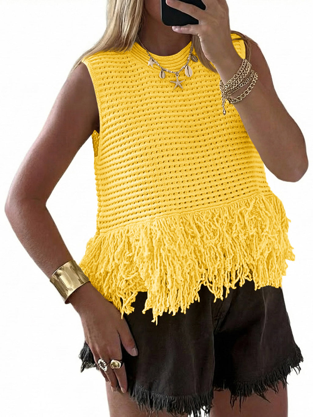 usvara Women Boho Crochet Knit Tank Top