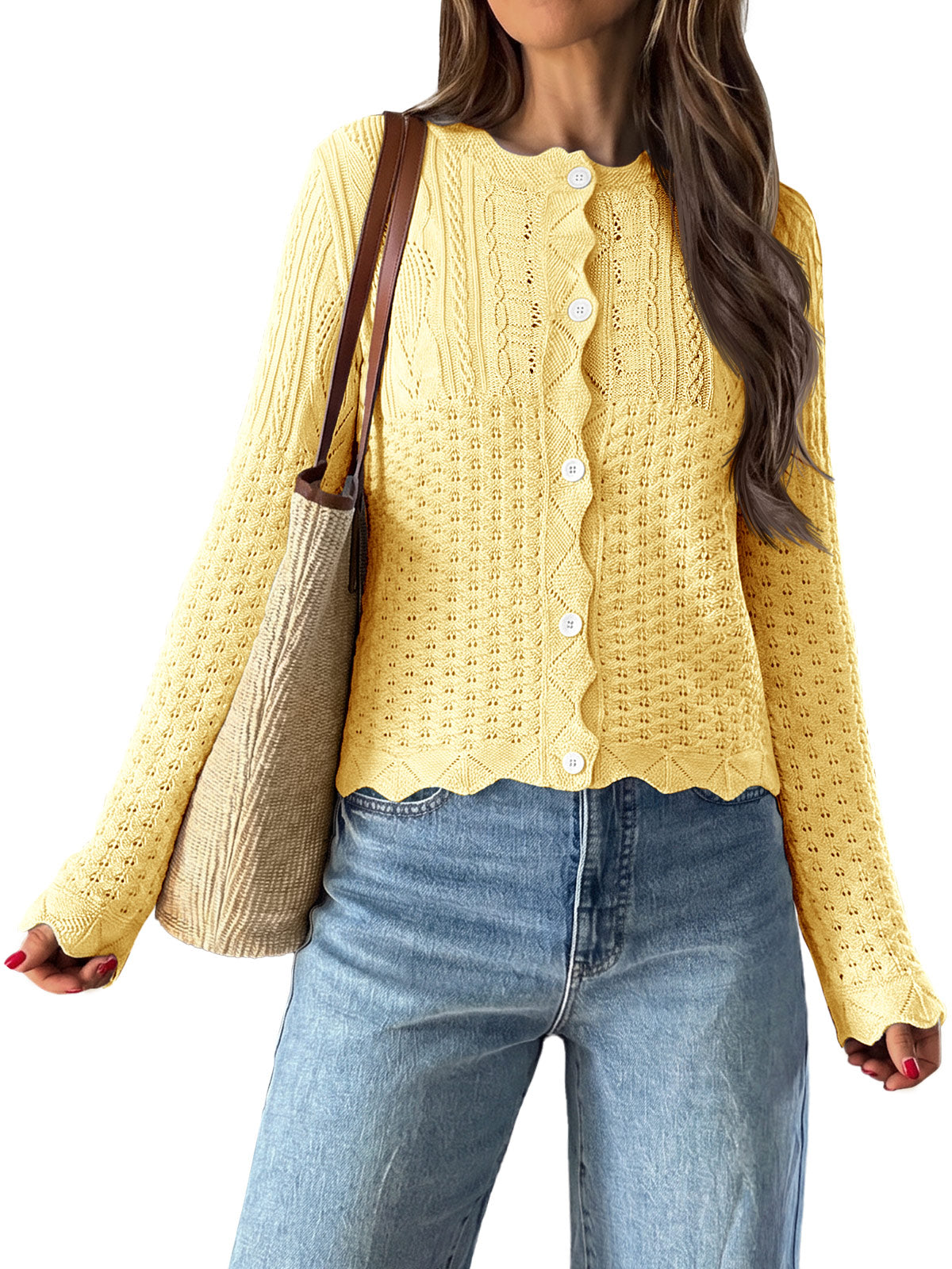 usvara Womens Crochet Cotton Knit Cardigans