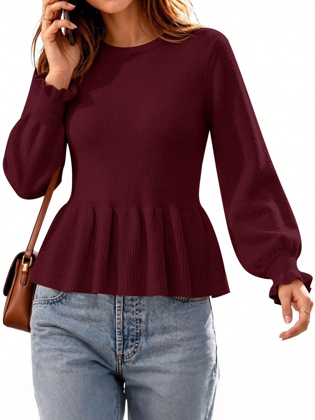usvara Womens Peplum Long Sleeve Sweater