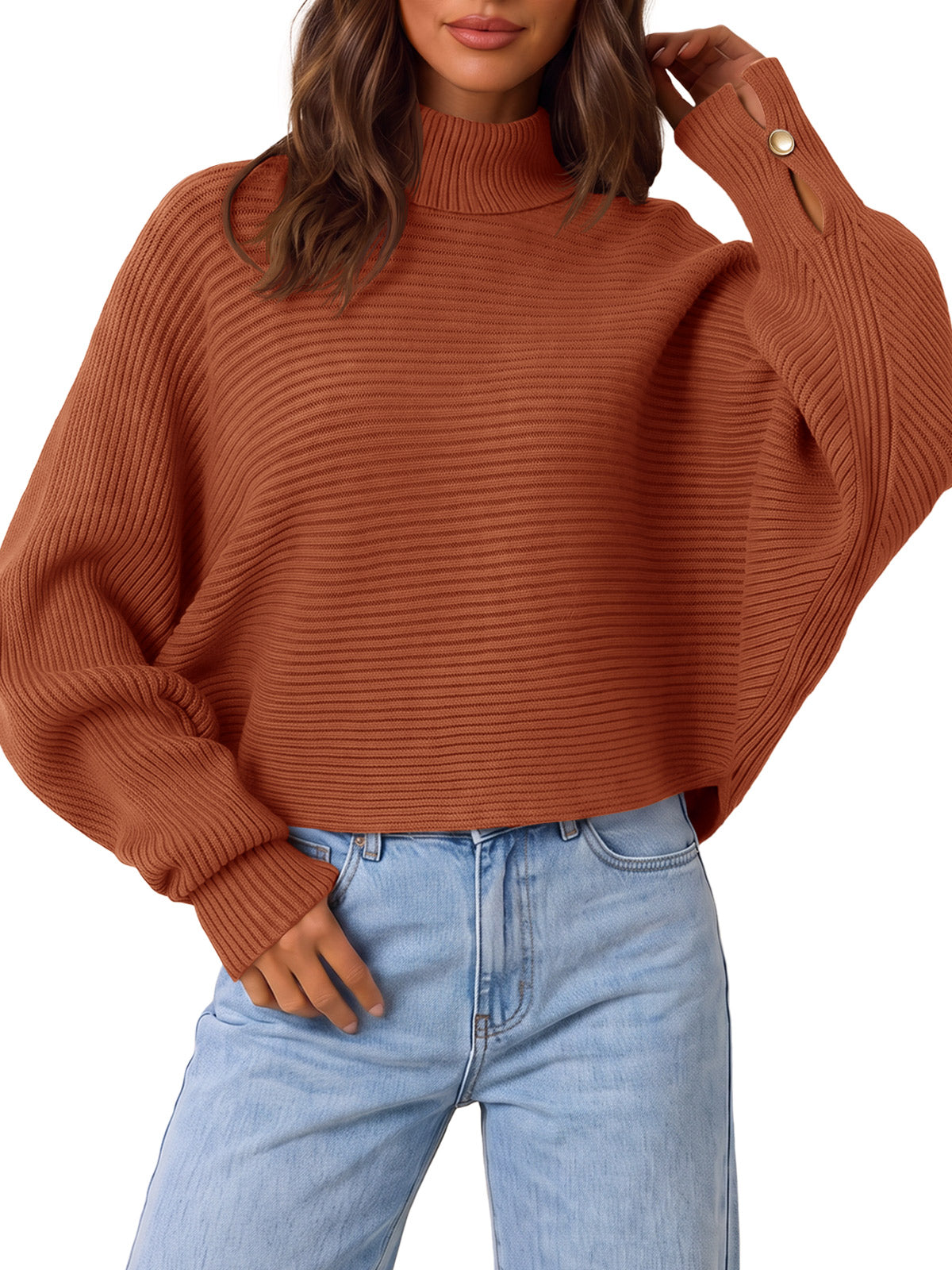 usvara Womens Batwing Sleeve Knit Turtleneck Sweater