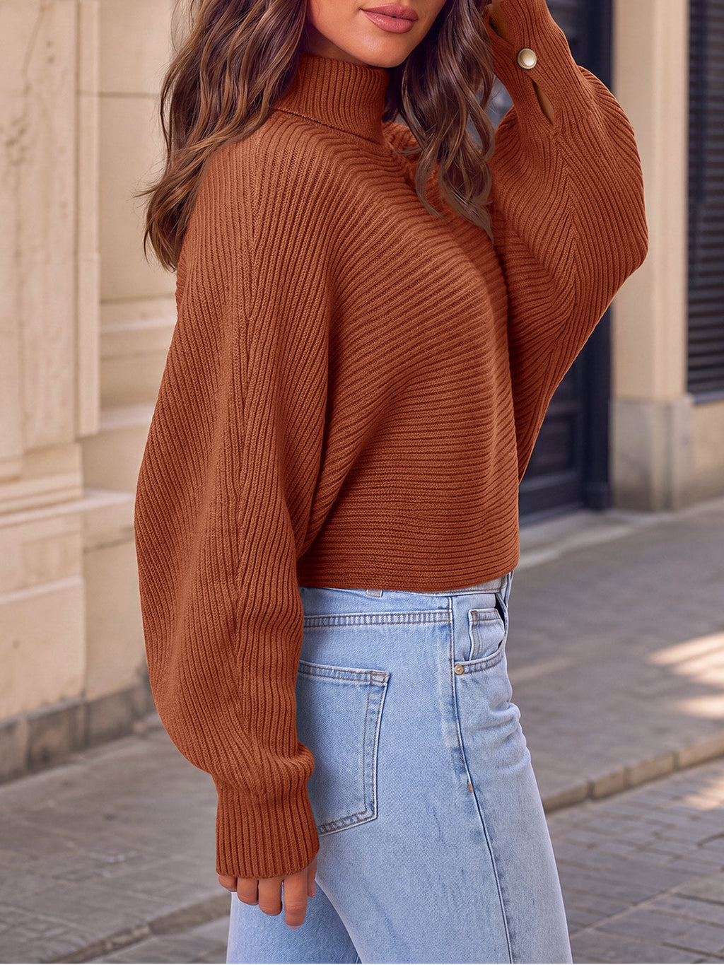 usvara Womens Batwing Sleeve Knit Turtleneck Sweater
