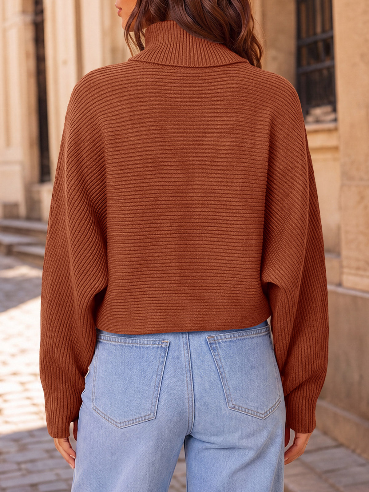 usvara Womens Batwing Sleeve Knit Turtleneck Sweater
