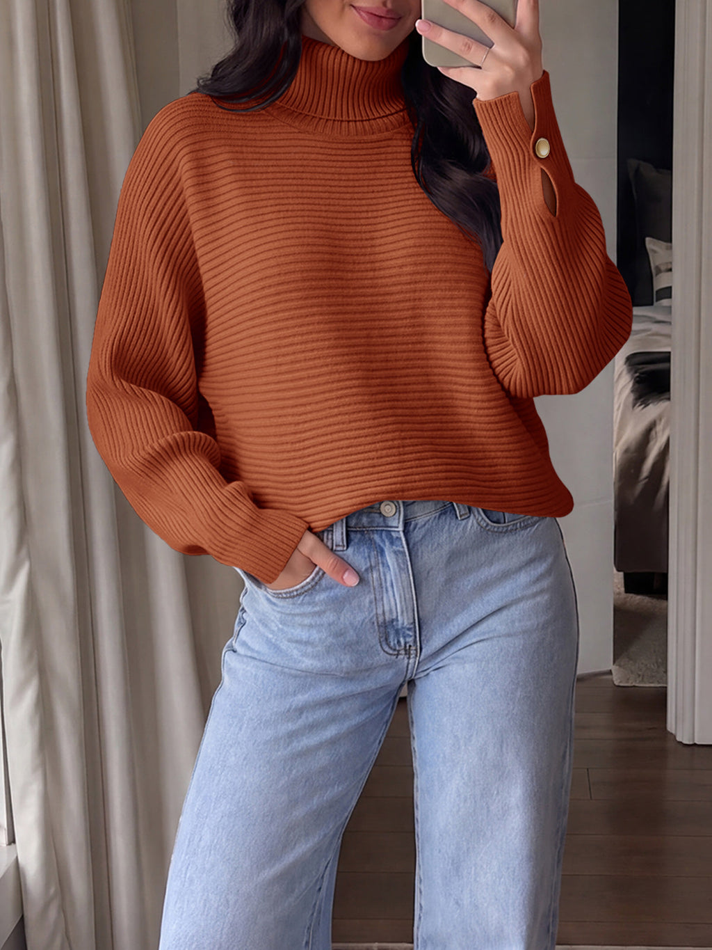 usvara Womens Batwing Sleeve Knit Turtleneck Sweater