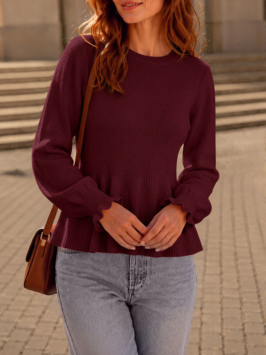 usvara Womens Peplum Long Sleeve Sweater