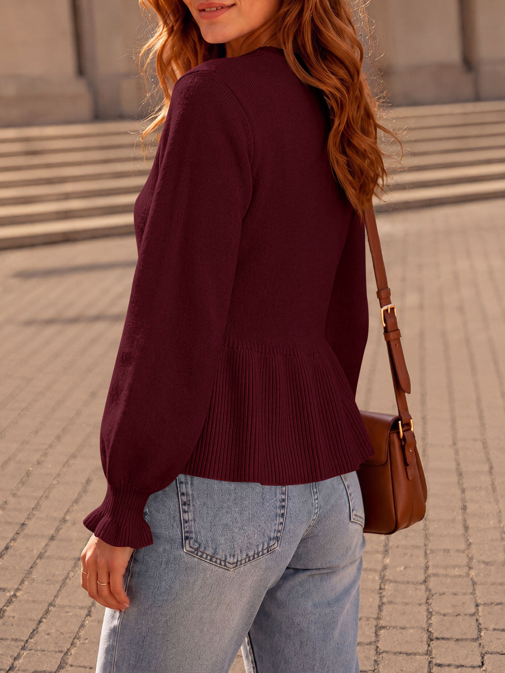 usvara Womens Peplum Long Sleeve Sweater