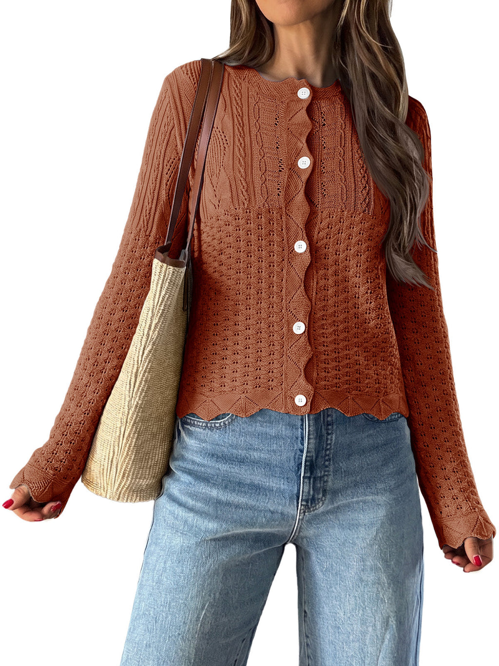 usvara Womens Crochet Cotton Knit Cardigans