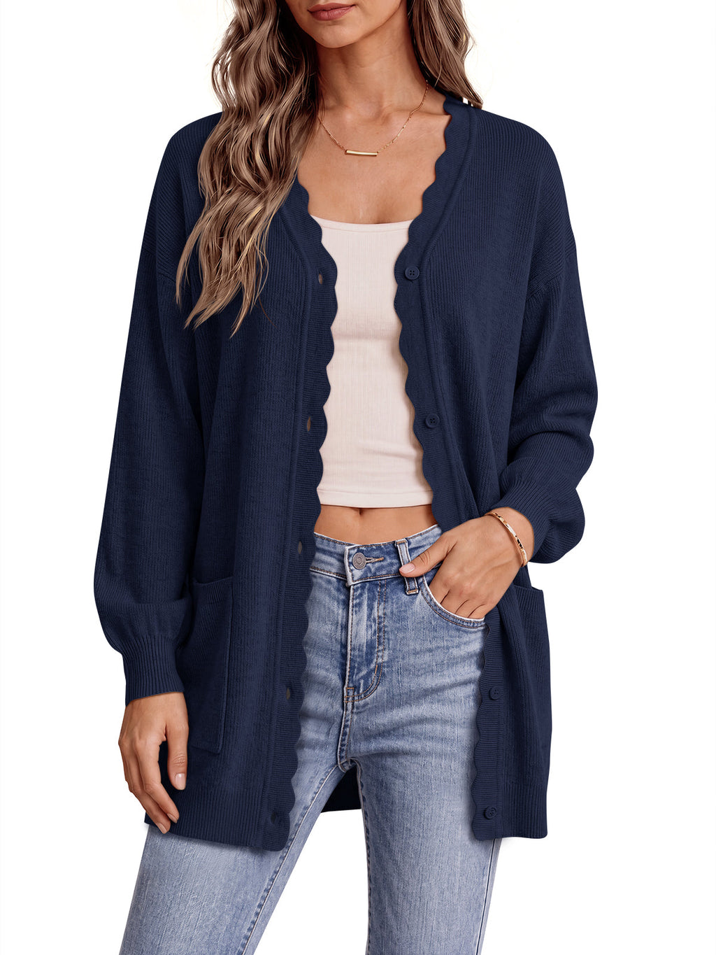 usvara Womens Oversized V Neck  Cardigan