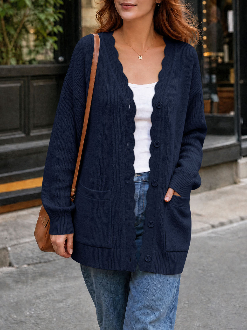 usvara Womens Oversized V Neck  Cardigan