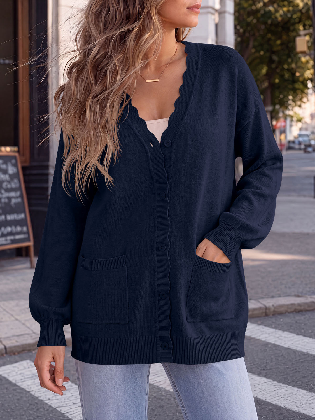 usvara Womens Oversized V Neck  Cardigan