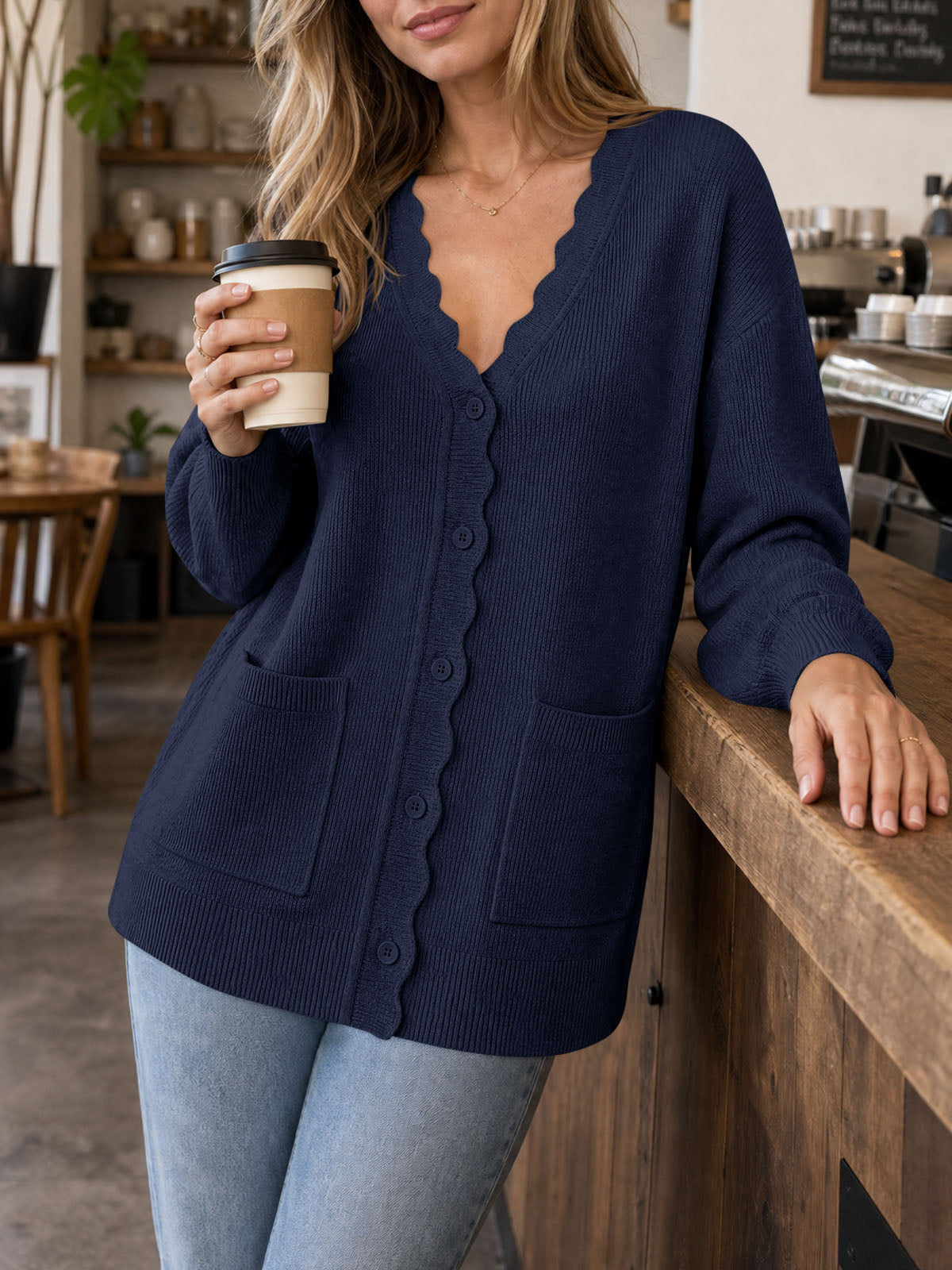 usvara Womens Oversized V Neck  Cardigan