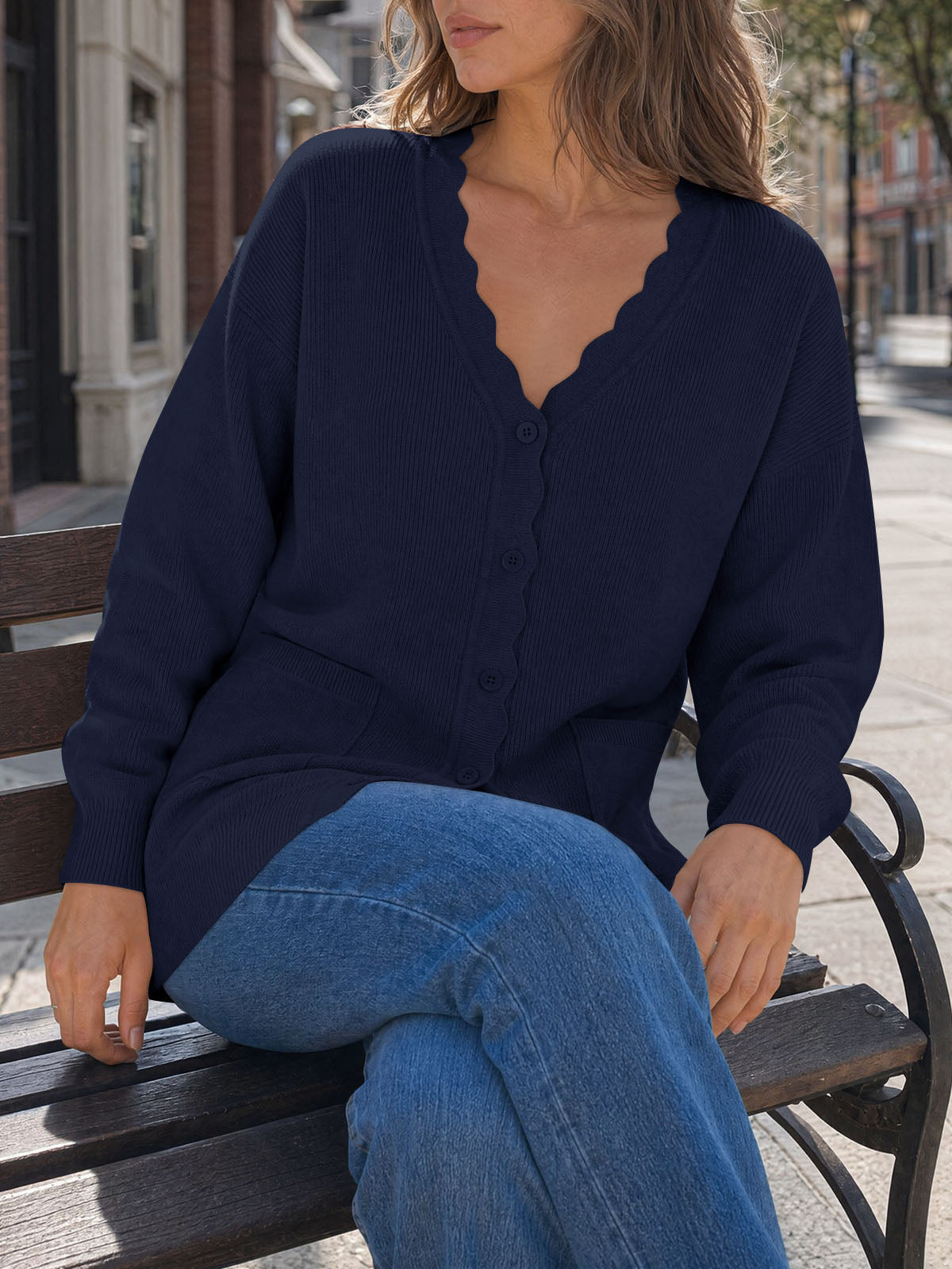 usvara Womens Oversized V Neck  Cardigan
