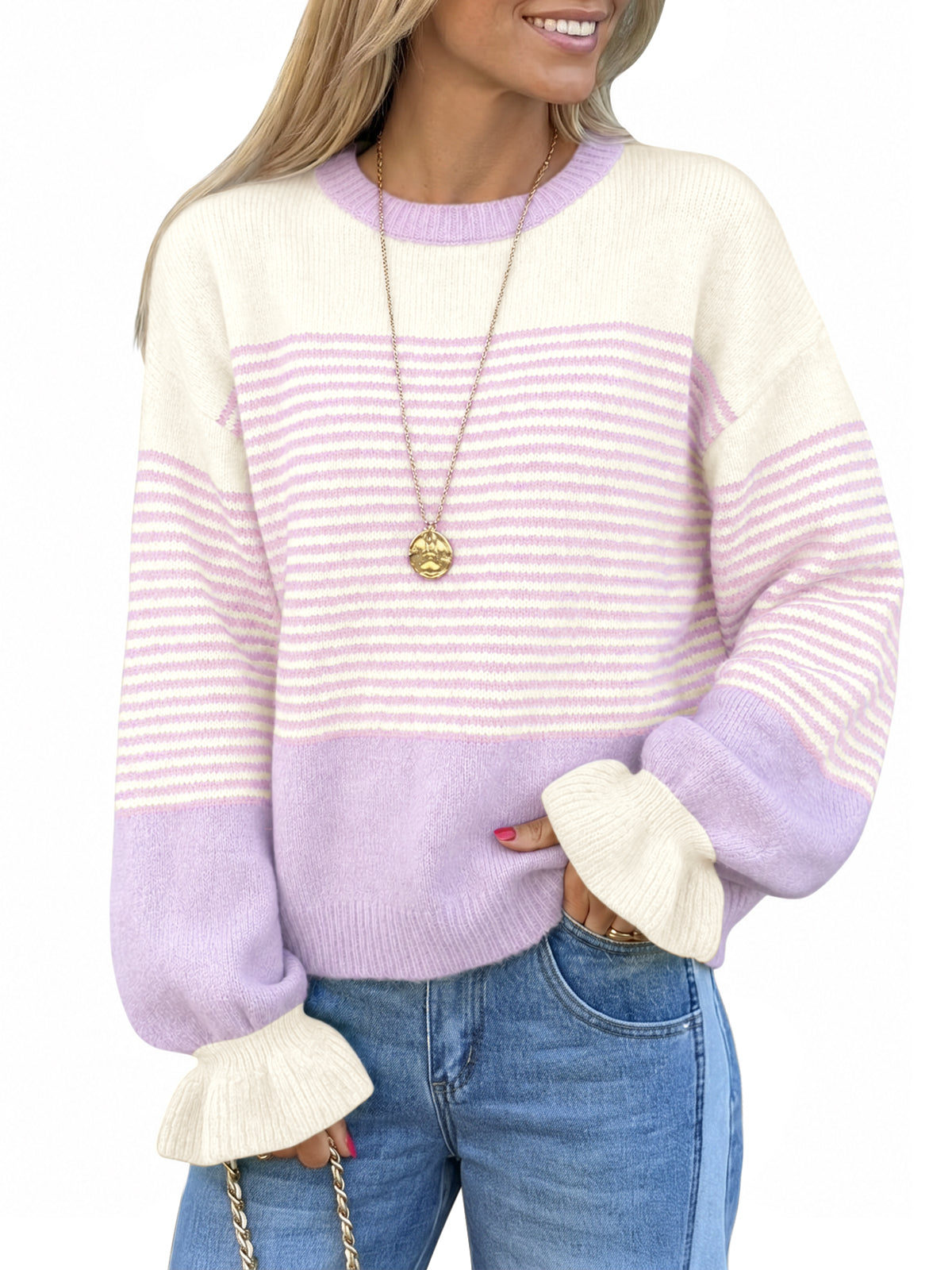 usvara Women Ruffle Sleeve Sweater