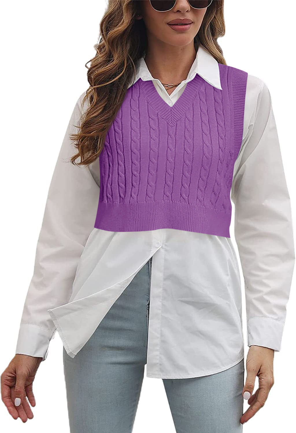 usvara Womens Cable Knit Sweater Vest
