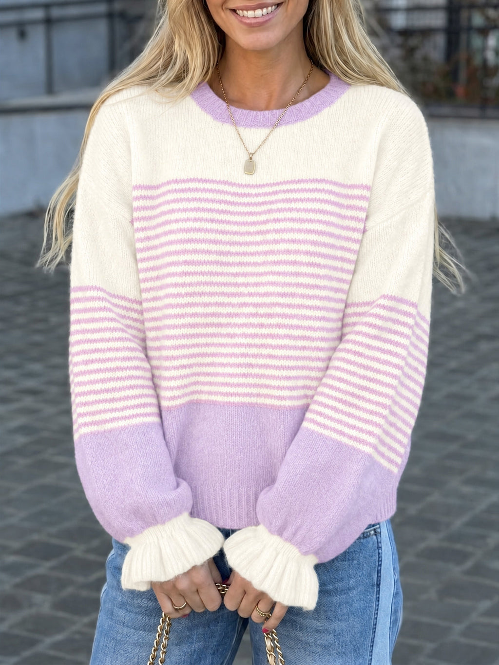 usvara Women Ruffle Sleeve Sweater
