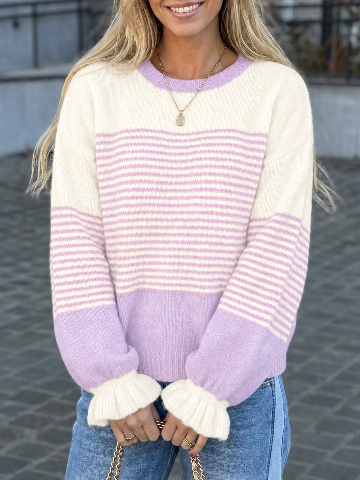 usvara Women Ruffle Sleeve Sweater