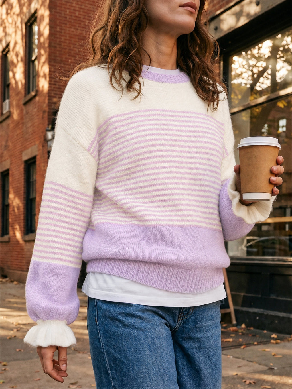 usvara Women Ruffle Sleeve Sweater