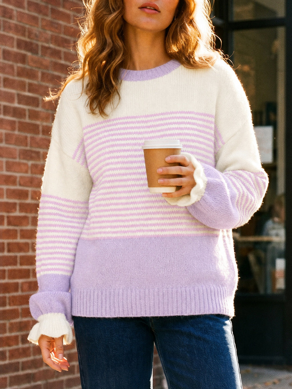 usvara Women Ruffle Sleeve Sweater