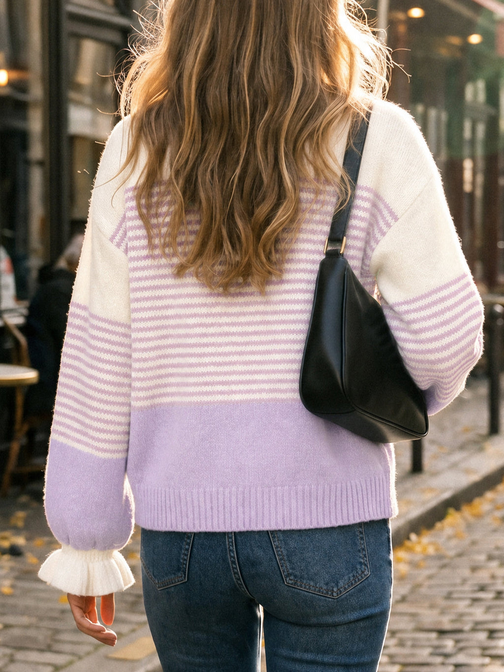 usvara Women Ruffle Sleeve Sweater