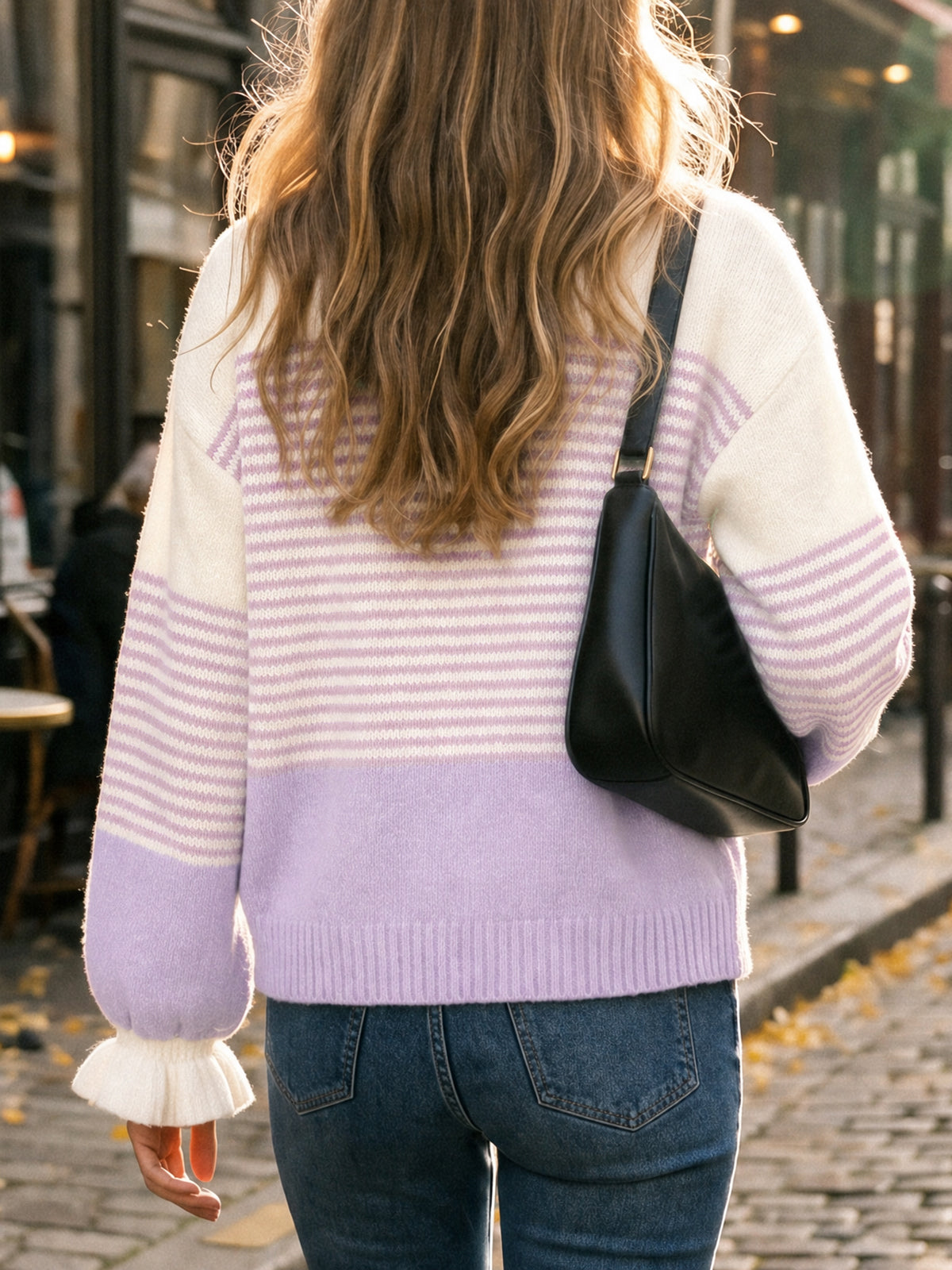 usvara Women Ruffle Sleeve Sweater